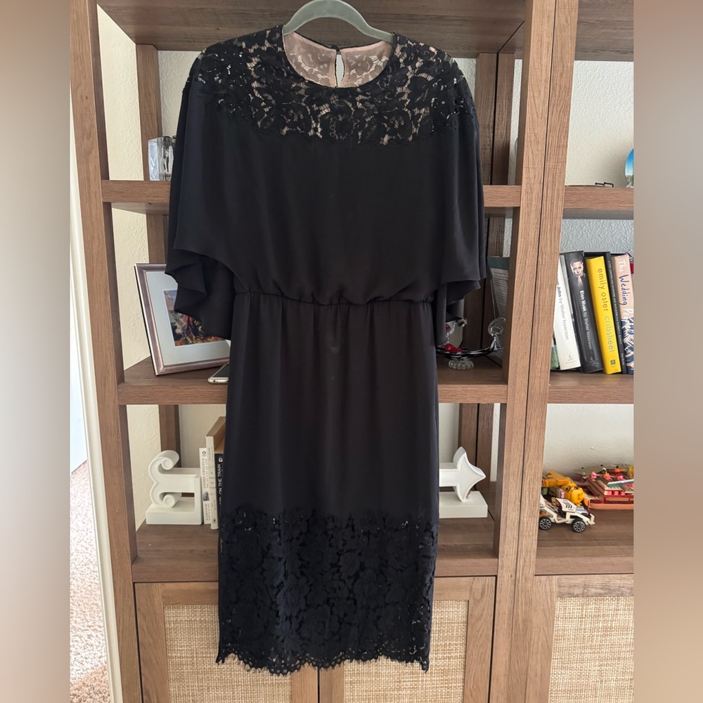 BCBGMaxAzria Black Lace-Trim Midi Dress
